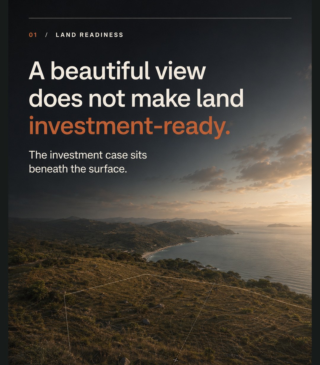 Elevated coastal land in Lombok illustrating that a beautiful view alone does not make land investment-ready.