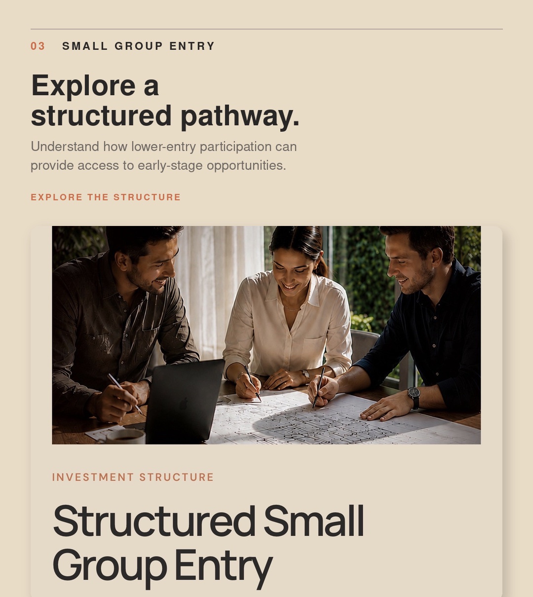 Investors reviewing development plans as part of a structured small group property pathway.